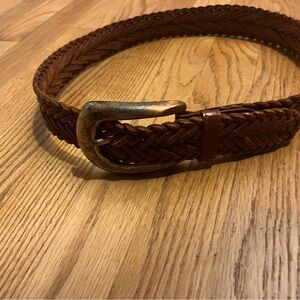 Braided Leather Belt in Burgundy Brown